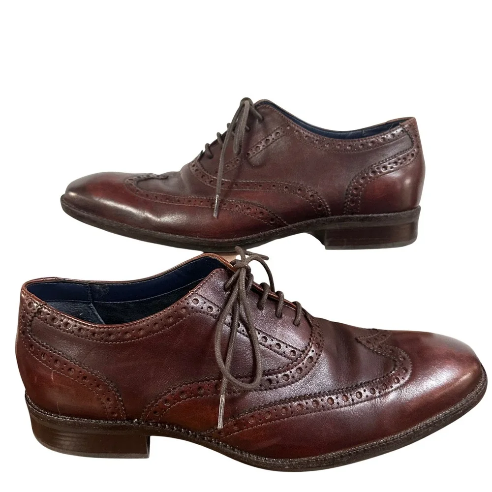 Cole Haan Mens Brown Leather Wingtip Oxford Dress Shoes Brogue C30687 Size 8.5 M